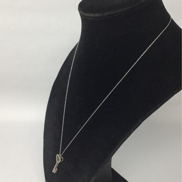 Women’s 10K White Gold Necklace And Key Pendant With Diamonds - Picture 4 of 6